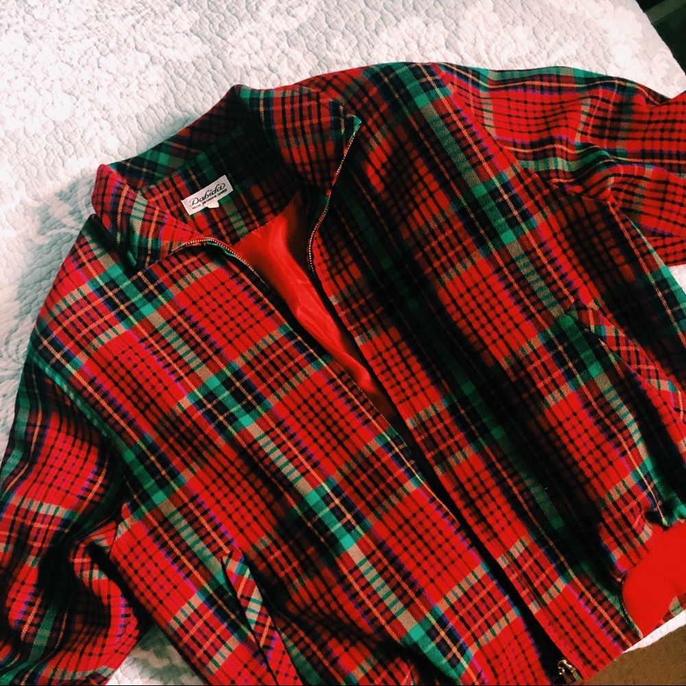 vintage bomber plaid jacket